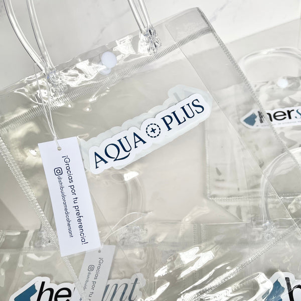 Bolsa transparente + logo y tag colgante