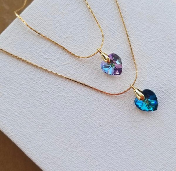 Collar corazón cristal. (Azul)